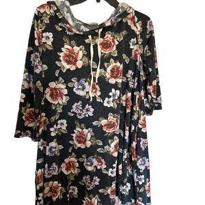High-end low‎ tunic floral dress on navy with a hoody